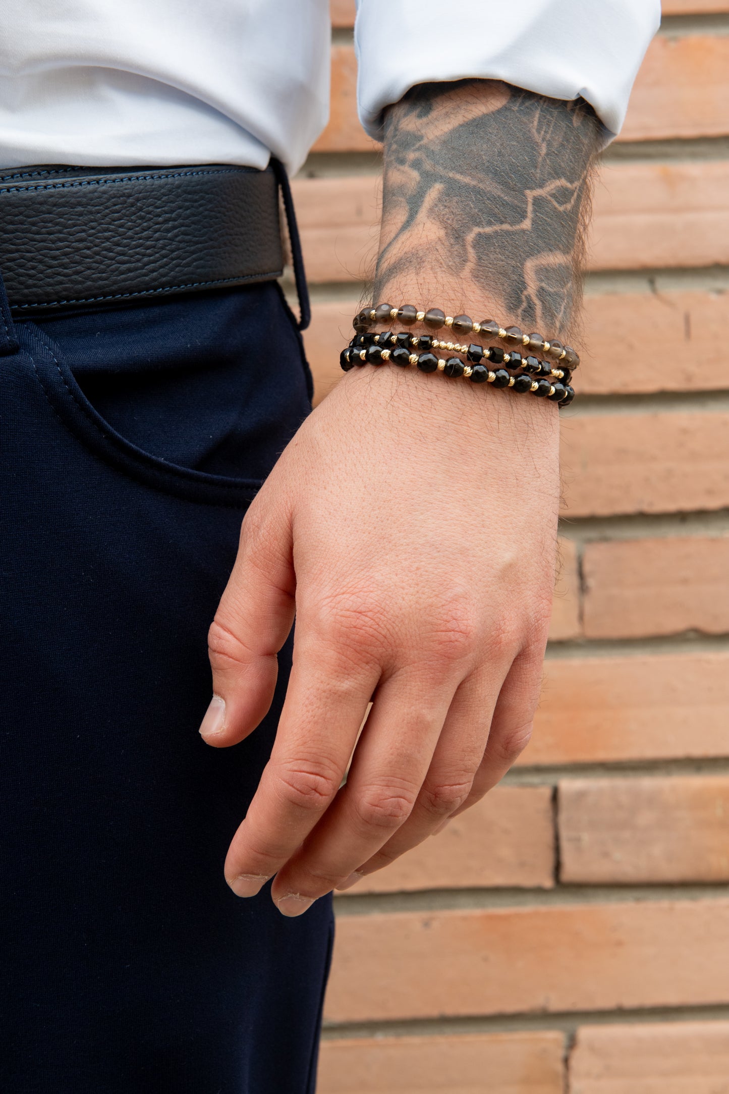 Luxury Solid 14k Gold Diamond-Cut & Black Onyx Bead Bracelet – Adjustable Fit – Handcrafted Fine Jewelry