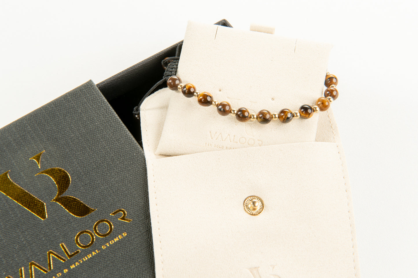 Vaaloor 14k Solid Gold & Brown Tiger’s Eye Bracelet – Handcrafted in Our London Atelier