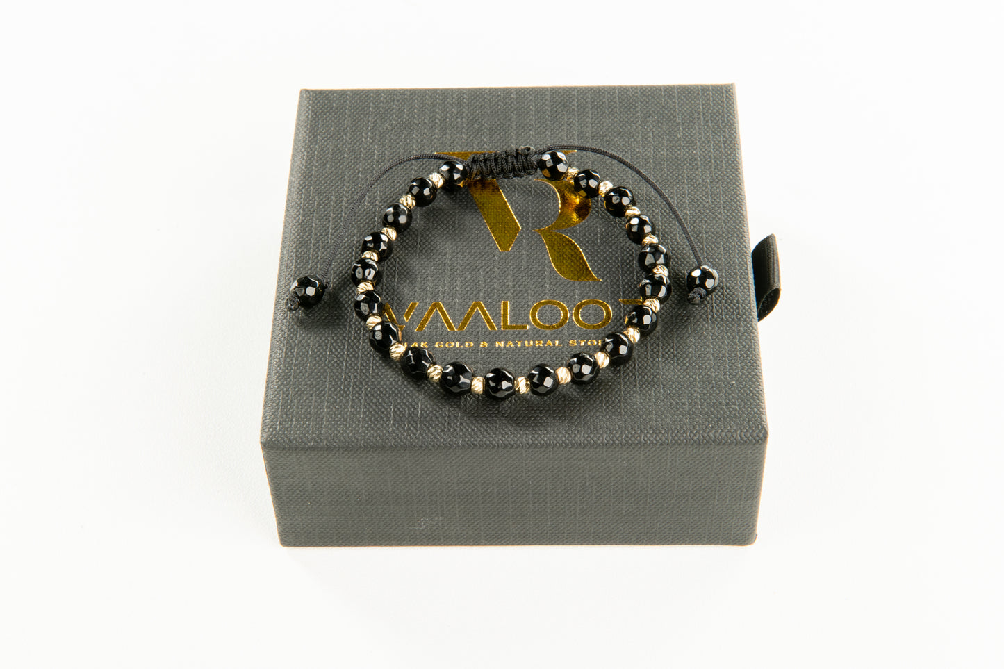 Luxury Solid 14k Gold Diamond-Cut & Black Onyx Bead Bracelet – Adjustable Fit – Handcrafted Fine Jewelry