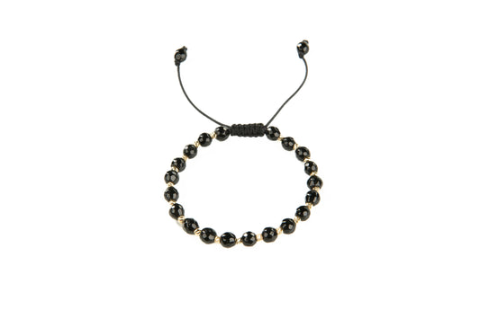 Luxury Solid 14k Gold Diamond-Cut & Black Onyx Bead Bracelet – Adjustable Fit – Handcrafted Fine Jewelry