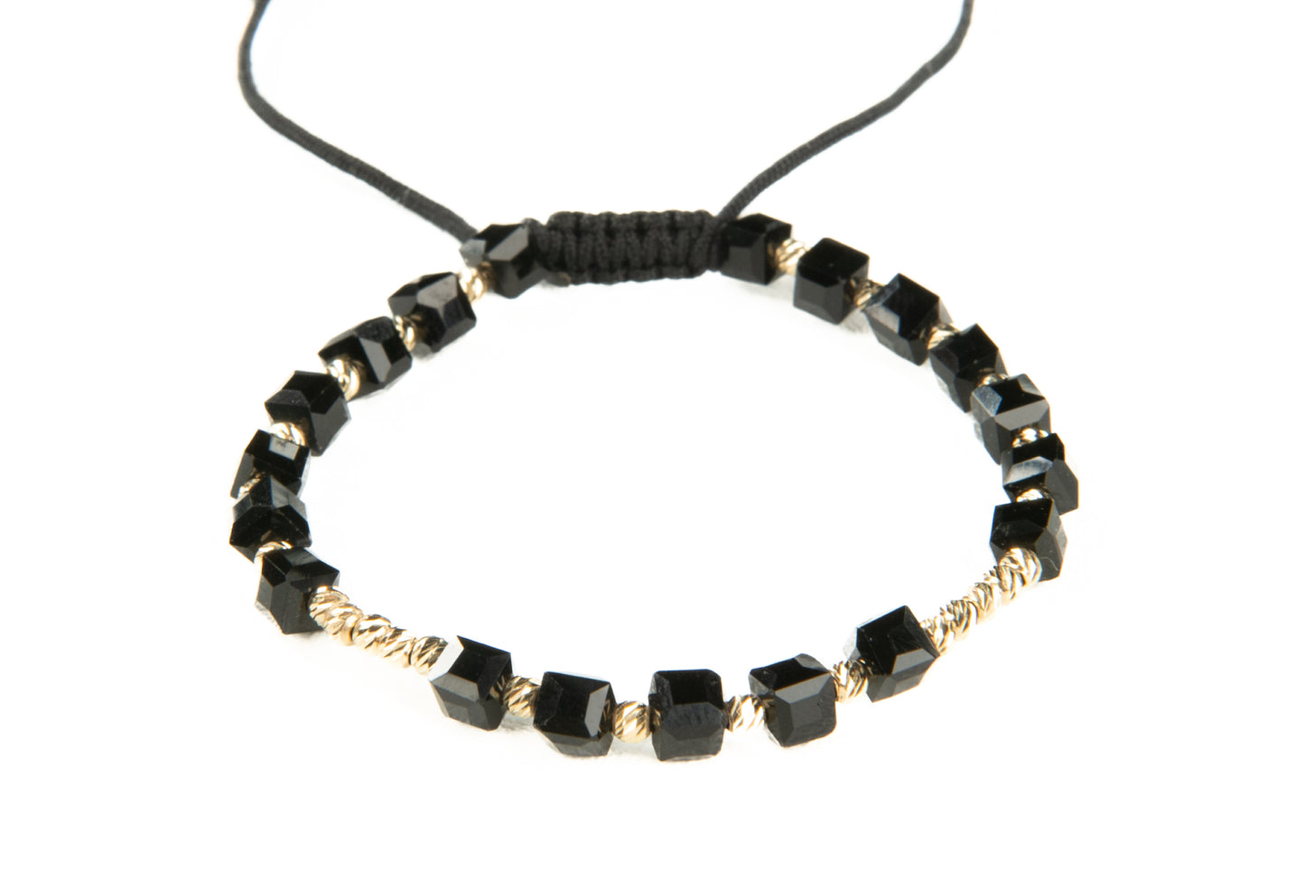 Vaaloor Black Onyx Bracelet – 14k Solid Gold Diamond-Cut Beads