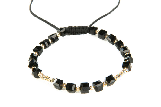 Vaaloor Black Onyx Bracelet – 14k Solid Gold Diamond-Cut Beads