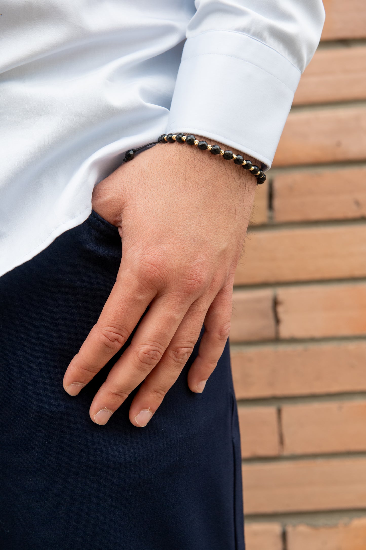 Luxury Solid 14k Gold Diamond-Cut & Black Onyx Bead Bracelet – Adjustable Fit – Handcrafted Fine Jewelry