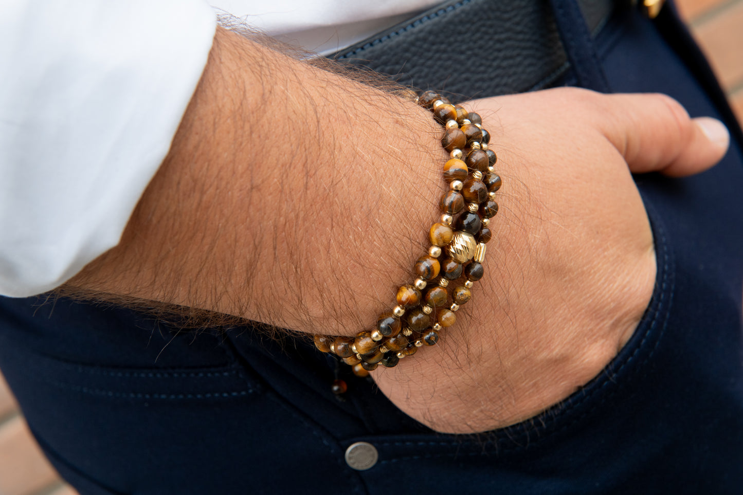 Vaaloor 14k Solid Gold & Brown Tiger’s Eye Bracelet – Handcrafted in Our London Atelier